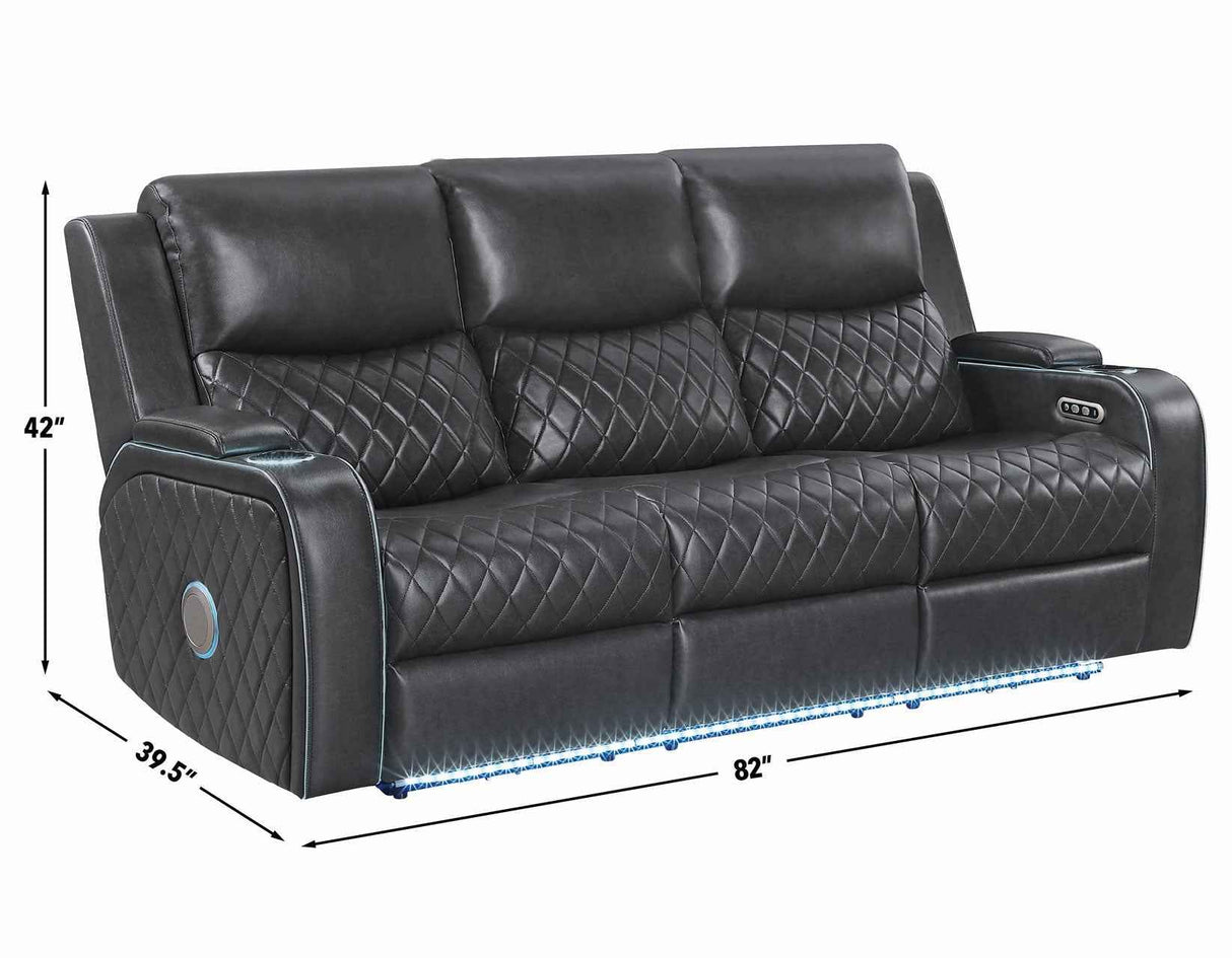 Luna Home Cinema Power Reclining Sofa, Charcoal Vegan Leather by Steve Silver at Eve Furniture