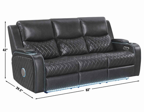 Luna Home Cinema Power Reclining Sofa, Charcoal Vegan Leather by Steve Silver at Eve Furniture