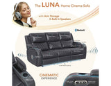 Luna Home Cinema Power Reclining Sofa, Charcoal Vegan Leather by Steve Silver at Eve Furniture