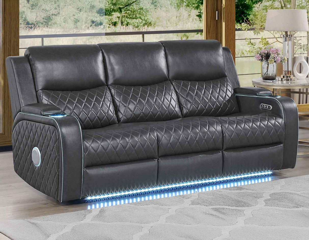 Luna Home Cinema Power Reclining Sofa, Charcoal Vegan Leather by Steve Silver at Eve Furniture