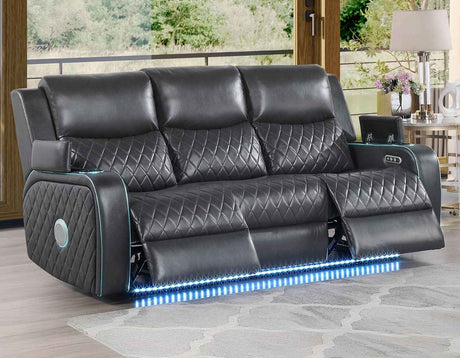 Luna Home Cinema Power Reclining Sofa, Charcoal Vegan Leather by Steve Silver at Eve Furniture