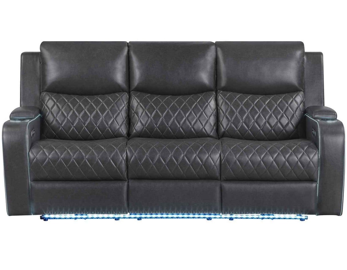 Luna Home Cinema Power Reclining Sofa, Charcoal Vegan Leather by Steve Silver at Eve Furniture