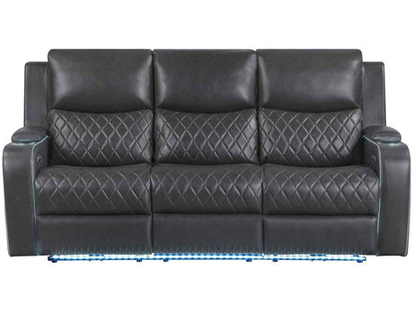 Luna Home Cinema Power Reclining Sofa, Charcoal Vegan Leather by Steve Silver at Eve Furniture