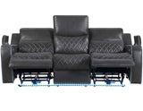 Luna Home Cinema Power Reclining Sofa, Charcoal Vegan Leather by Steve Silver at Eve Furniture