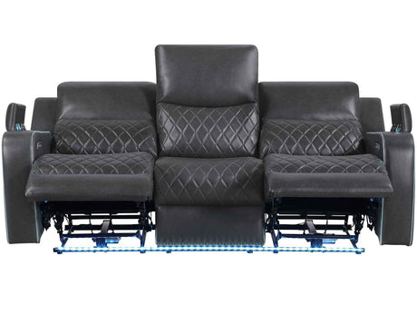 Luna Home Cinema Power Reclining Sofa, Charcoal Vegan Leather by Steve Silver at Eve Furniture