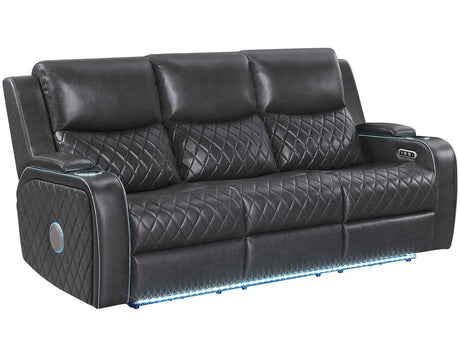 Luna Home Cinema Power Reclining Sofa, Charcoal Vegan Leather by Steve Silver at Eve Furniture