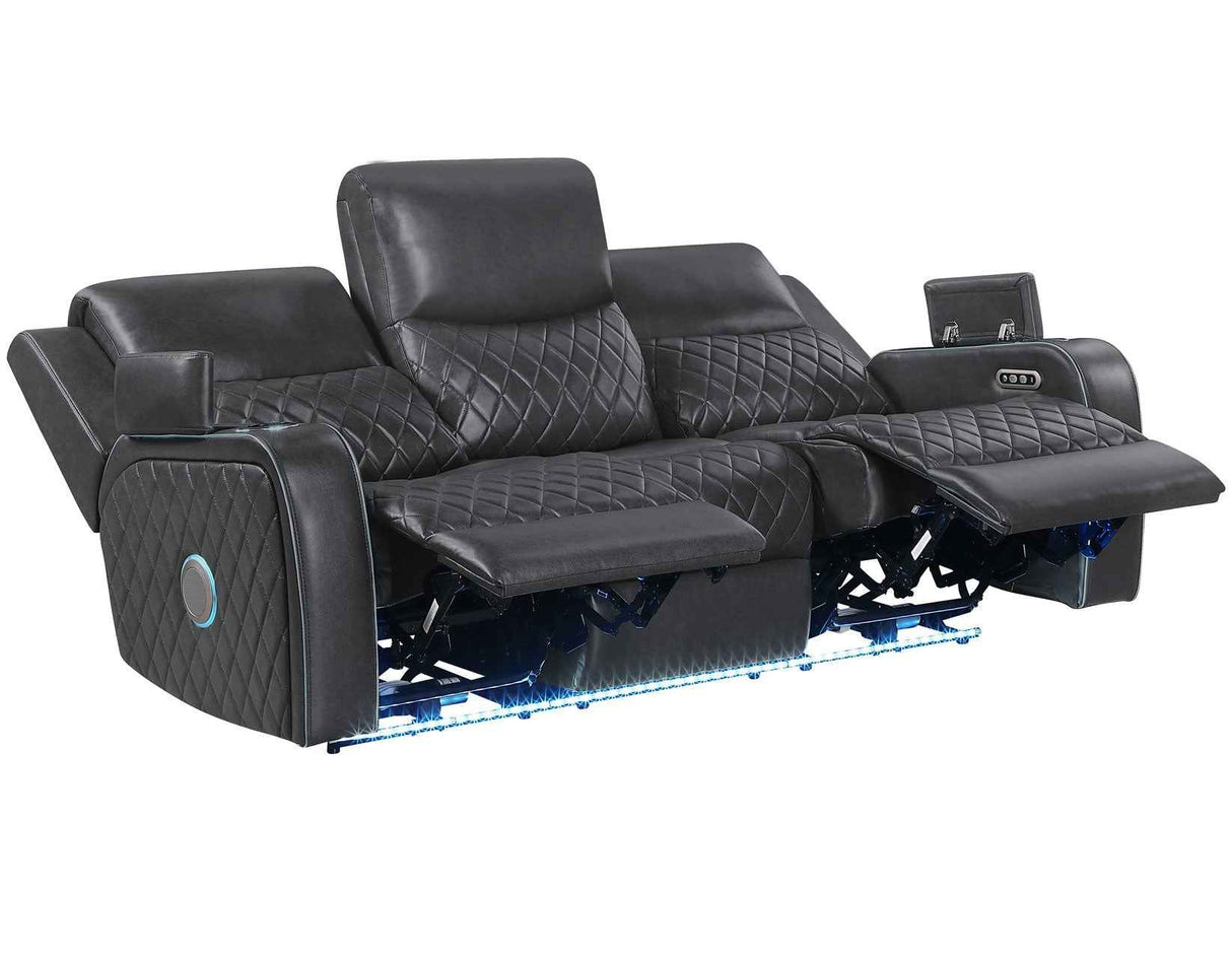Luna Home Cinema Power Reclining Sofa, Charcoal Vegan Leather by Steve Silver at Eve Furniture