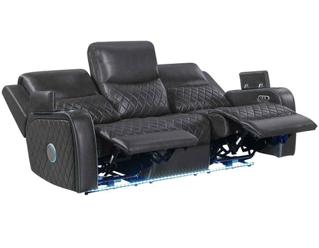 Luna Home Cinema Power Reclining Sofa, Charcoal Vegan Leather by Steve Silver at Eve Furniture