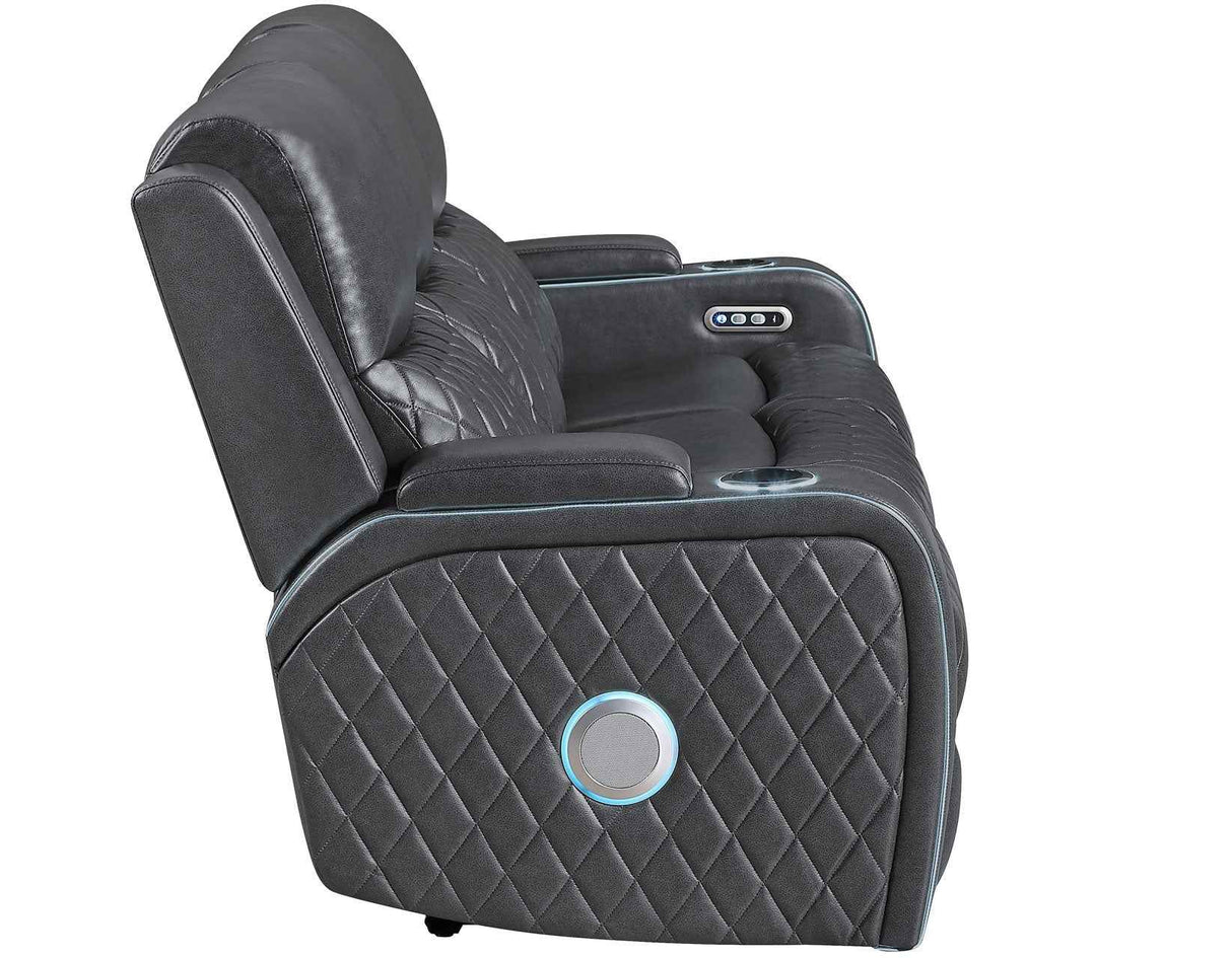Luna Home Cinema Power Reclining Sofa, Charcoal Vegan Leather by Steve Silver at Eve Furniture