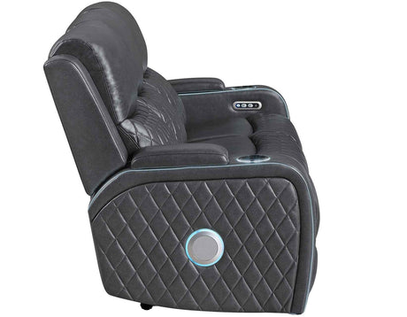 Luna Home Cinema Power Reclining Sofa, Charcoal Vegan Leather by Steve Silver at Eve Furniture