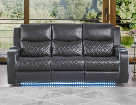 Luna Home Cinema Power Reclining Sofa, Charcoal Vegan Leather by Steve Silver at Eve Furniture