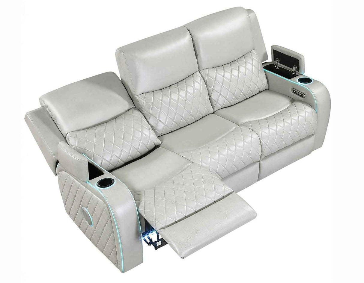 Luna Home Cinema Power Reclining Sofa, Ice Vegan Leather by Steve Silver at Eve Furniture