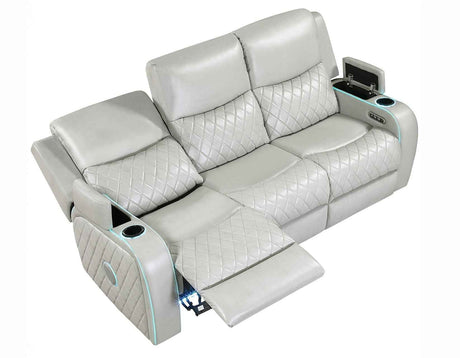 Luna Home Cinema Power Reclining Sofa, Ice Vegan Leather by Steve Silver at Eve Furniture