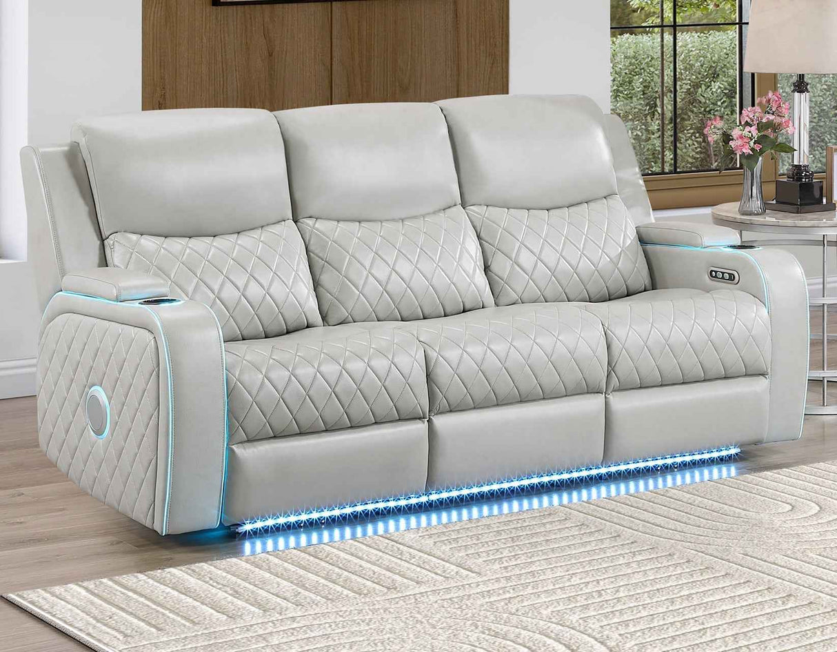 Luna Home Cinema Power Reclining Sofa, Ice Vegan Leather by Steve Silver at Eve Furniture