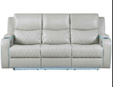Luna Home Cinema Power Reclining Sofa, Ice Vegan Leather by Steve Silver at Eve Furniture