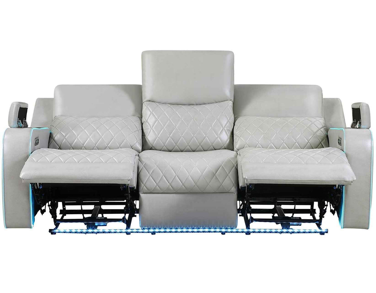 Luna Home Cinema Power Reclining Sofa, Ice Vegan Leather by Steve Silver at Eve Furniture
