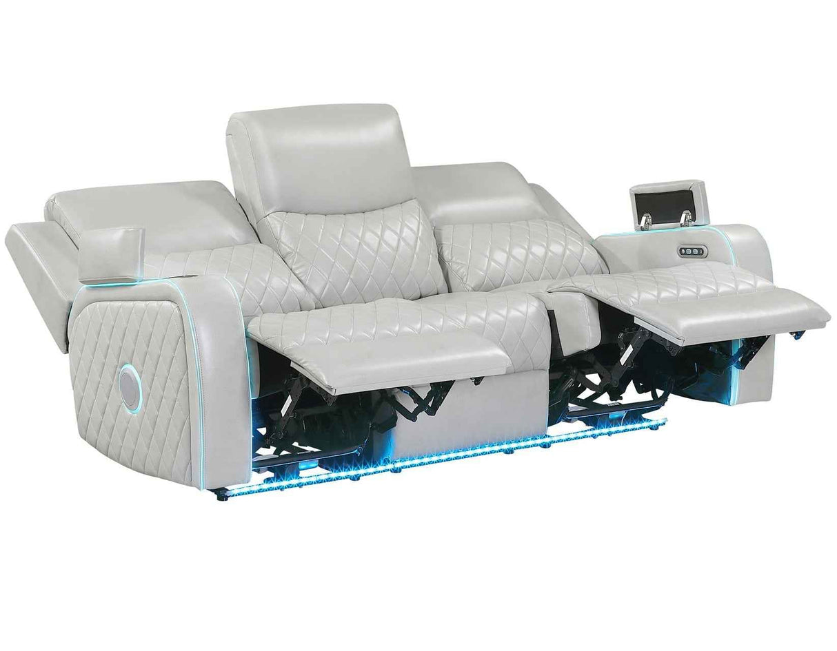 Luna Home Cinema Power Reclining Sofa, Ice Vegan Leather by Steve Silver at Eve Furniture
