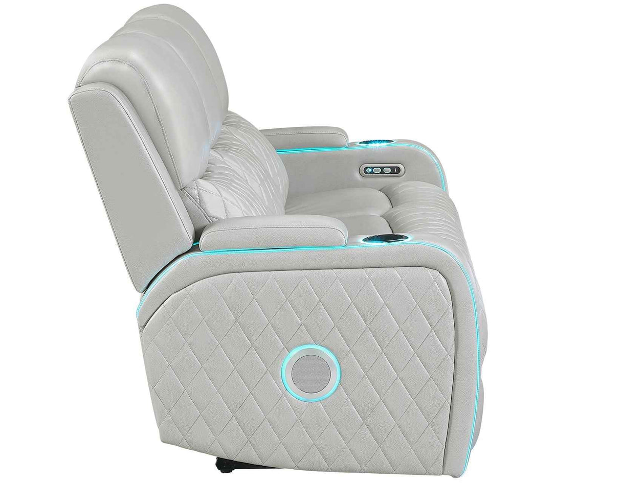 Luna Home Cinema Power Reclining Sofa, Ice Vegan Leather by Steve Silver at Eve Furniture
