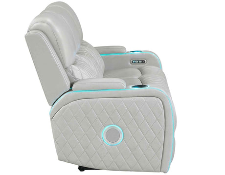 Luna Home Cinema Power Reclining Sofa, Ice Vegan Leather by Steve Silver at Eve Furniture