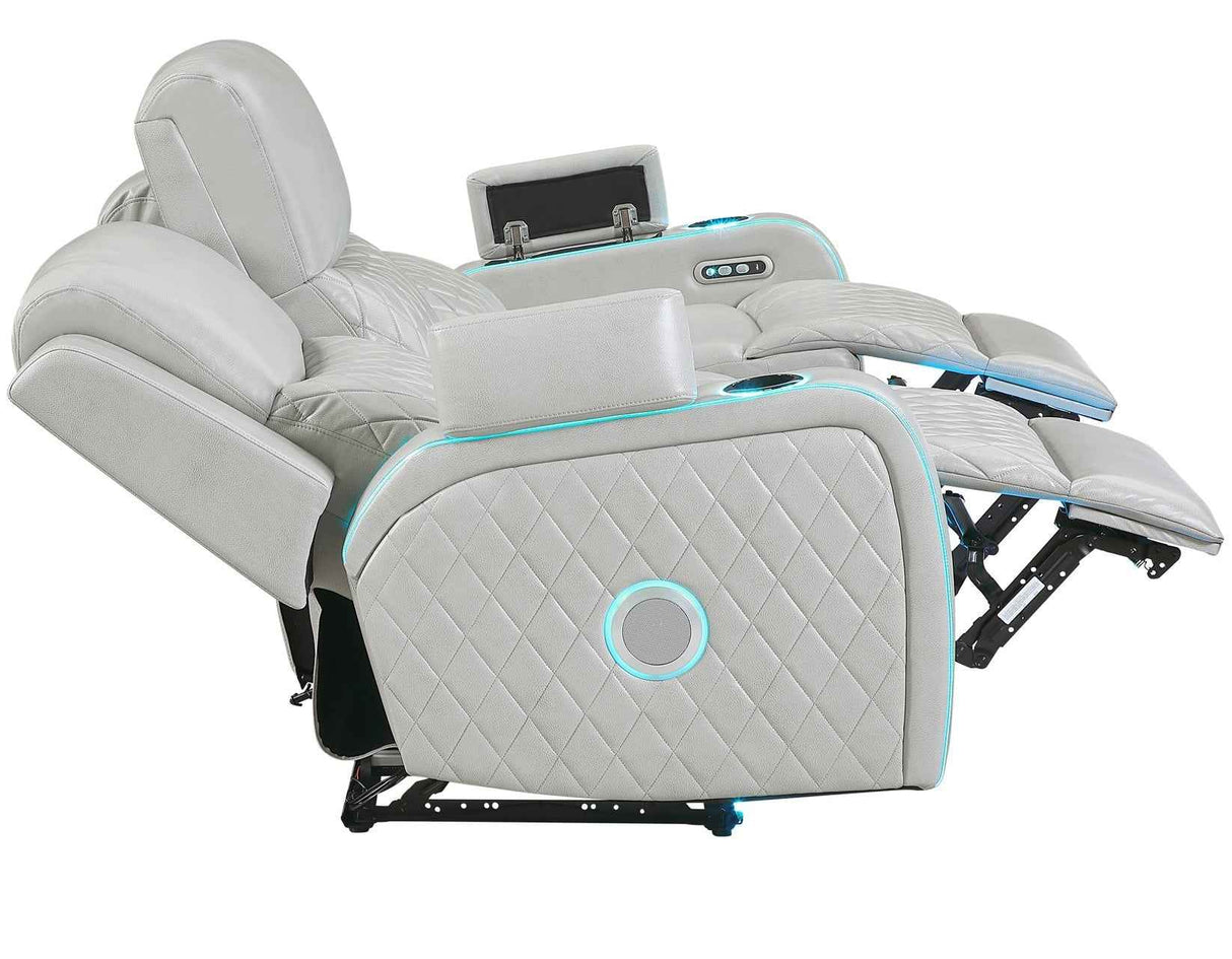 Luna Home Cinema Power Reclining Sofa, Ice Vegan Leather by Steve Silver at Eve Furniture