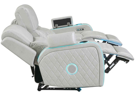 Luna Home Cinema Power Reclining Sofa, Ice Vegan Leather by Steve Silver at Eve Furniture