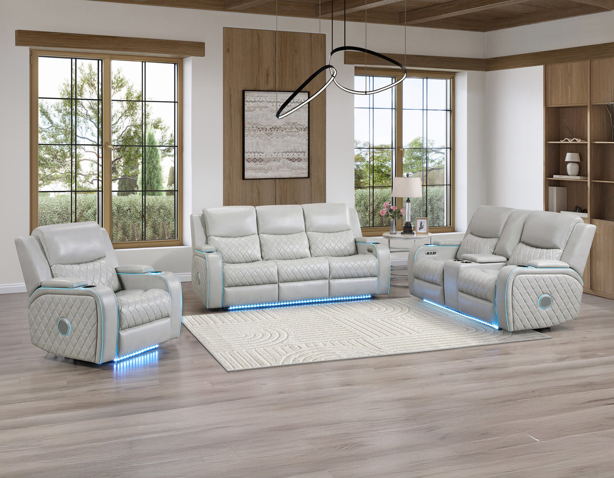 Luna Ice Vegan Leather 3-Piece Home Cinema Power Reclining Set by Steve Silver at Eve Furniture
