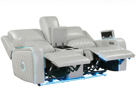 Luna Ice Vegan Leather 3-Piece Home Cinema Power Reclining Set by Steve Silver at Eve Furniture