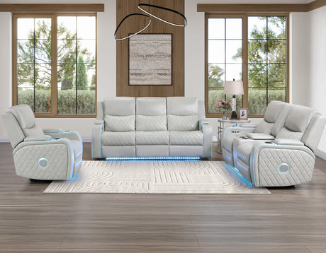 Luna Ice Vegan Leather 3-Piece Home Cinema Power Reclining Set by Steve Silver at Eve Furniture