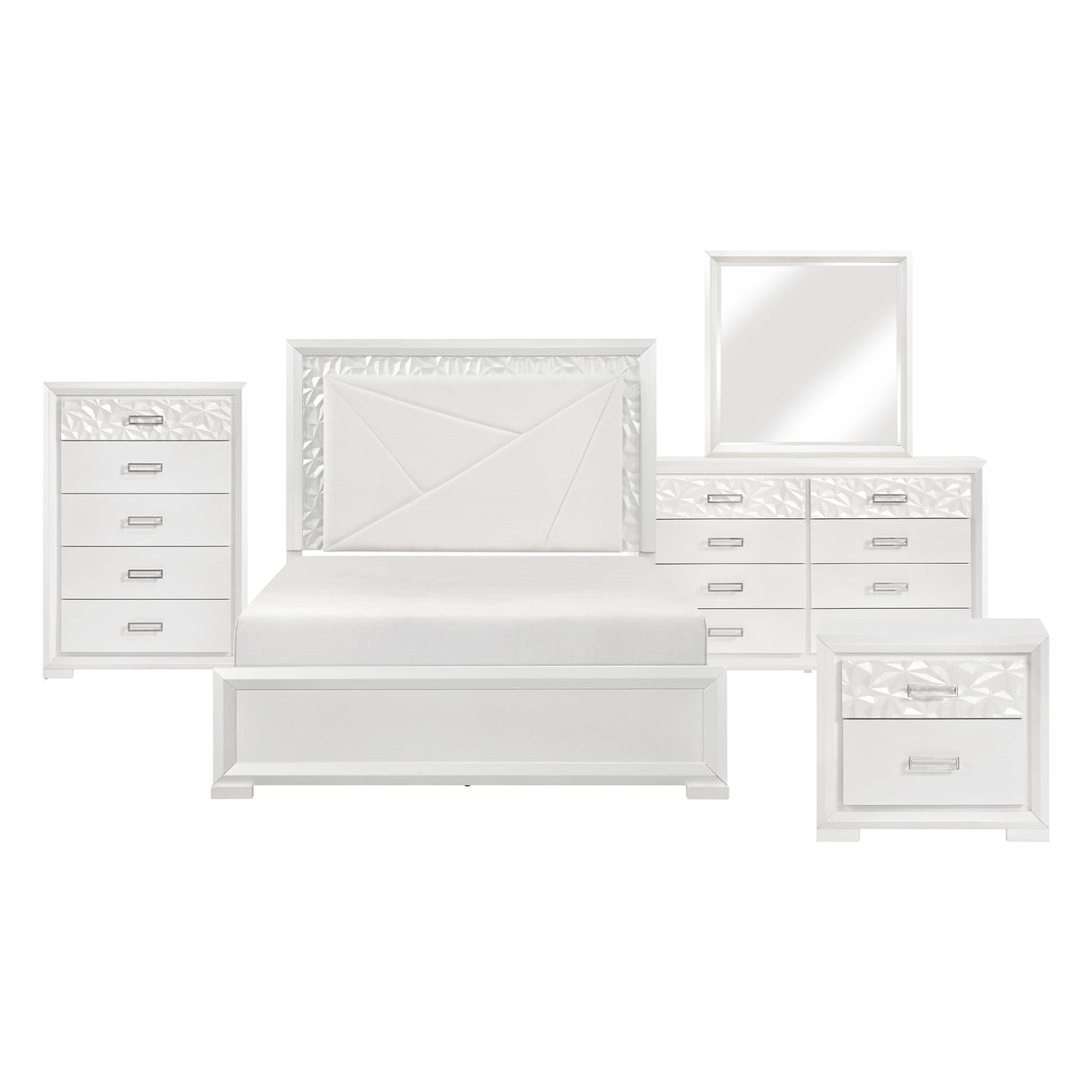 Luna Pearl White 5-Piece Queen Bedroom Set by Homelegance at Eve Furniture