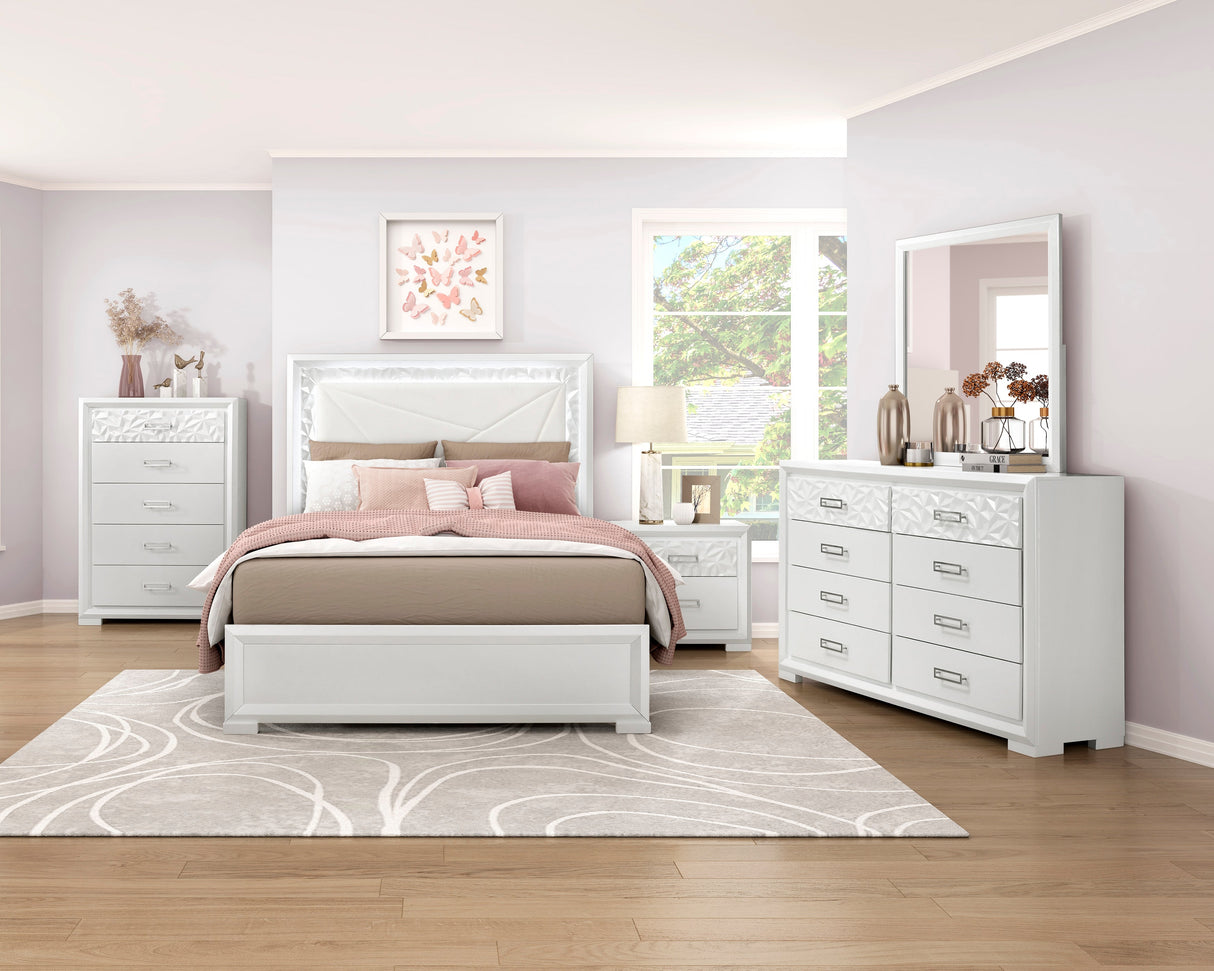 Luna Pearl White LED Queen Bed by Homelegance at Eve Furniture