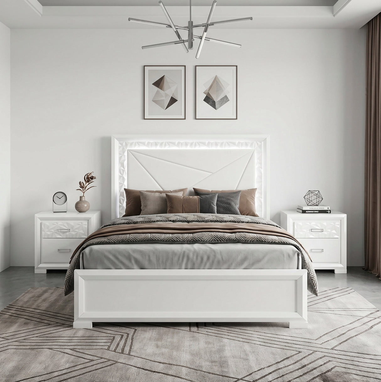 Luna Pearl White LED Queen Bed by Homelegance at Eve Furniture