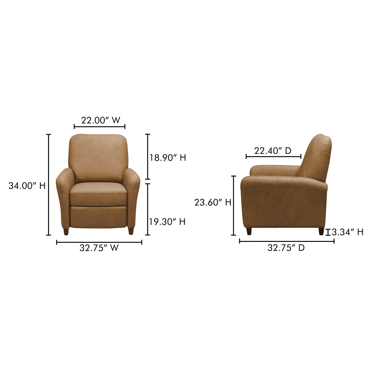 Luna Tan Leather Recliner Chair by Moe's Home at Eve Furniture