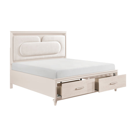 Lunaris Beige King Platform Bed with Footboard Storage by Homelegance at Eve Furniture