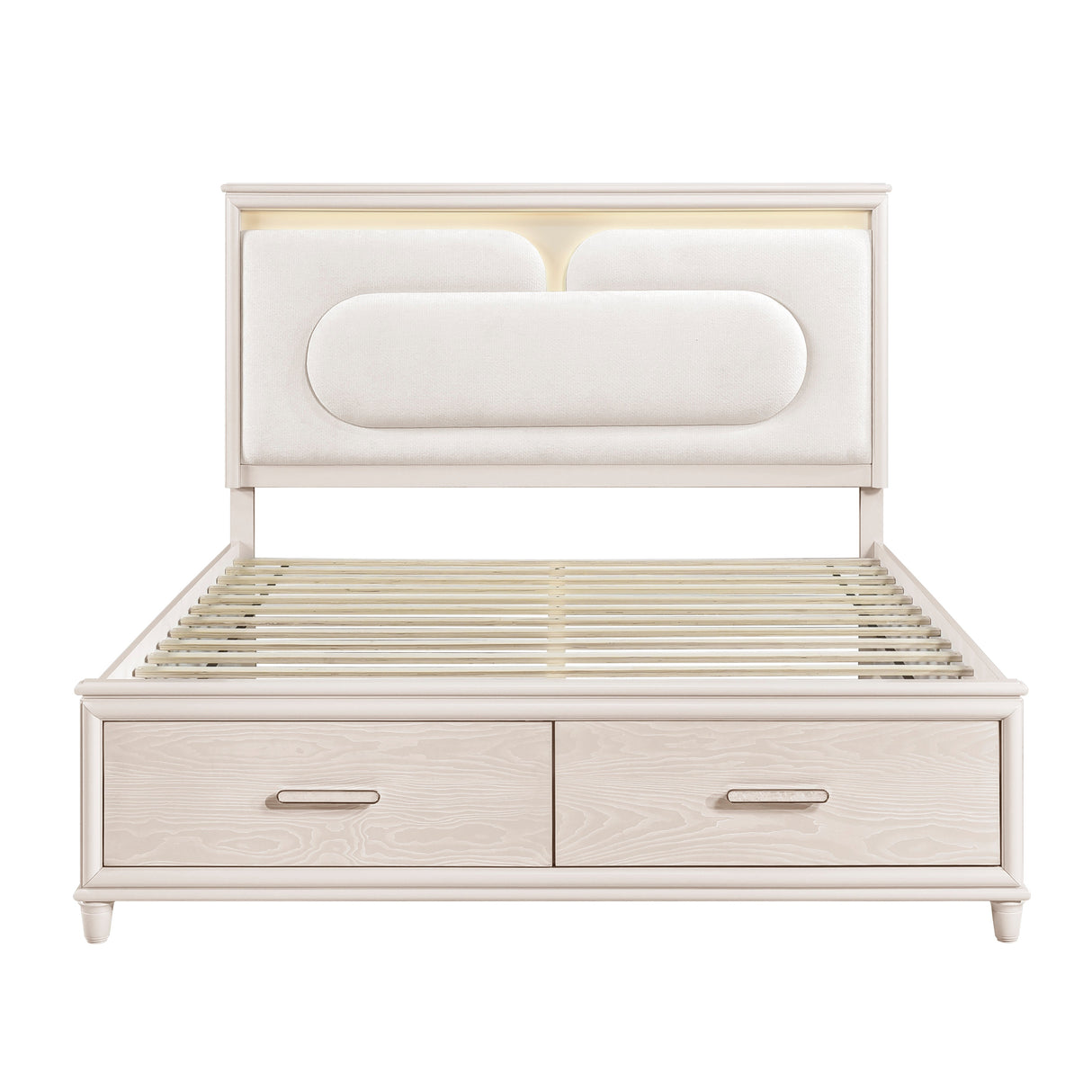 Lunaris Beige Queen Platform Bed with Footboard Storage by Homelegance at Eve Furniture