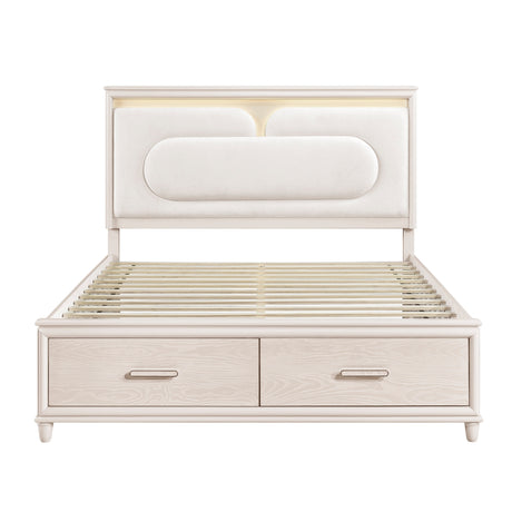 Lunaris Beige Queen Platform Bed with Footboard Storage by Homelegance at Eve Furniture