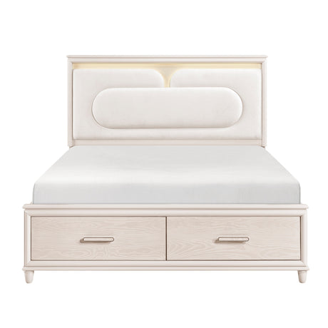 Lunaris Beige Queen Platform Bed with Footboard Storage by Homelegance at Eve Furniture