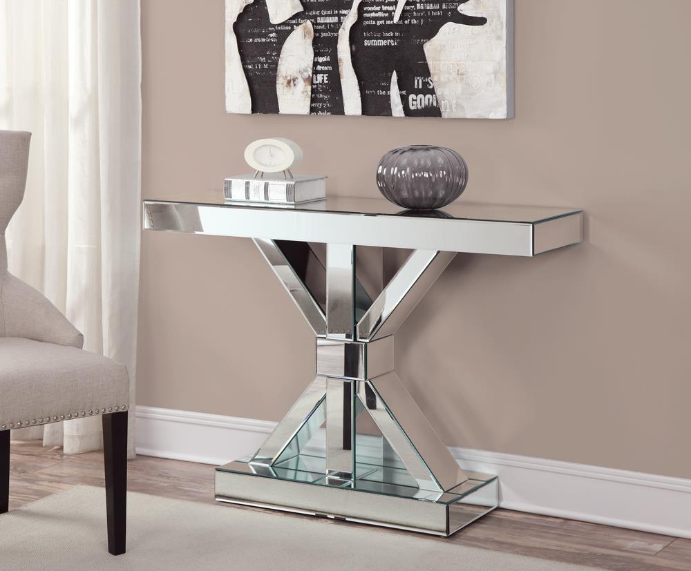 Lurlynn Clear Mirror X-Shaped Base Console Table