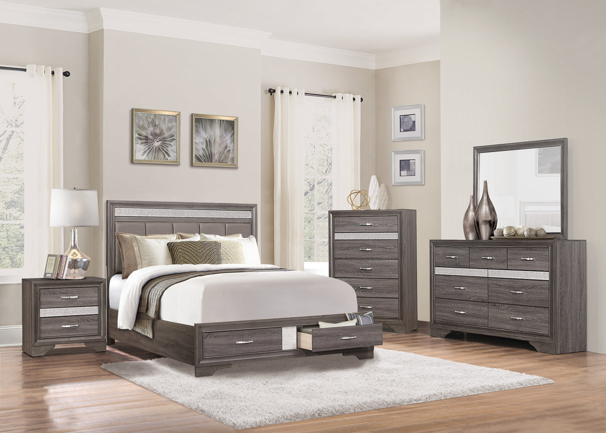 Luster Gray California King Upholstered Storage Platform Bed by Homelegance at Eve Furniture