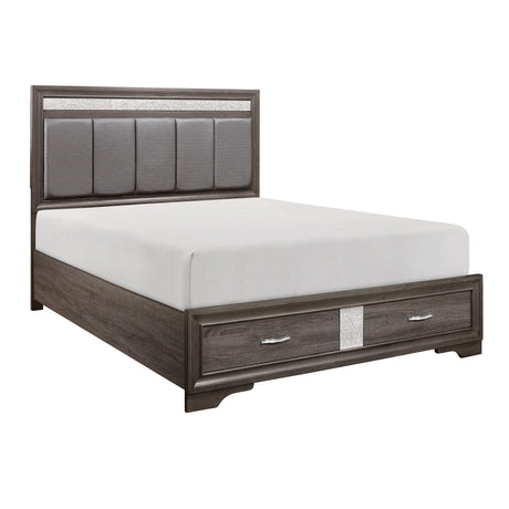 Luster Gray Queen Upholstered Storage Platform Bed by Homelegance at Eve Furniture