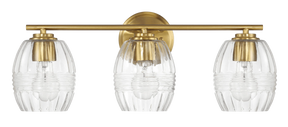 Luster Three Lights Vanity With Clear Glass for Bathrooms above Mirror Wall Lamp - Satin Brass by Ashcroft Furniture at Eve Furniture