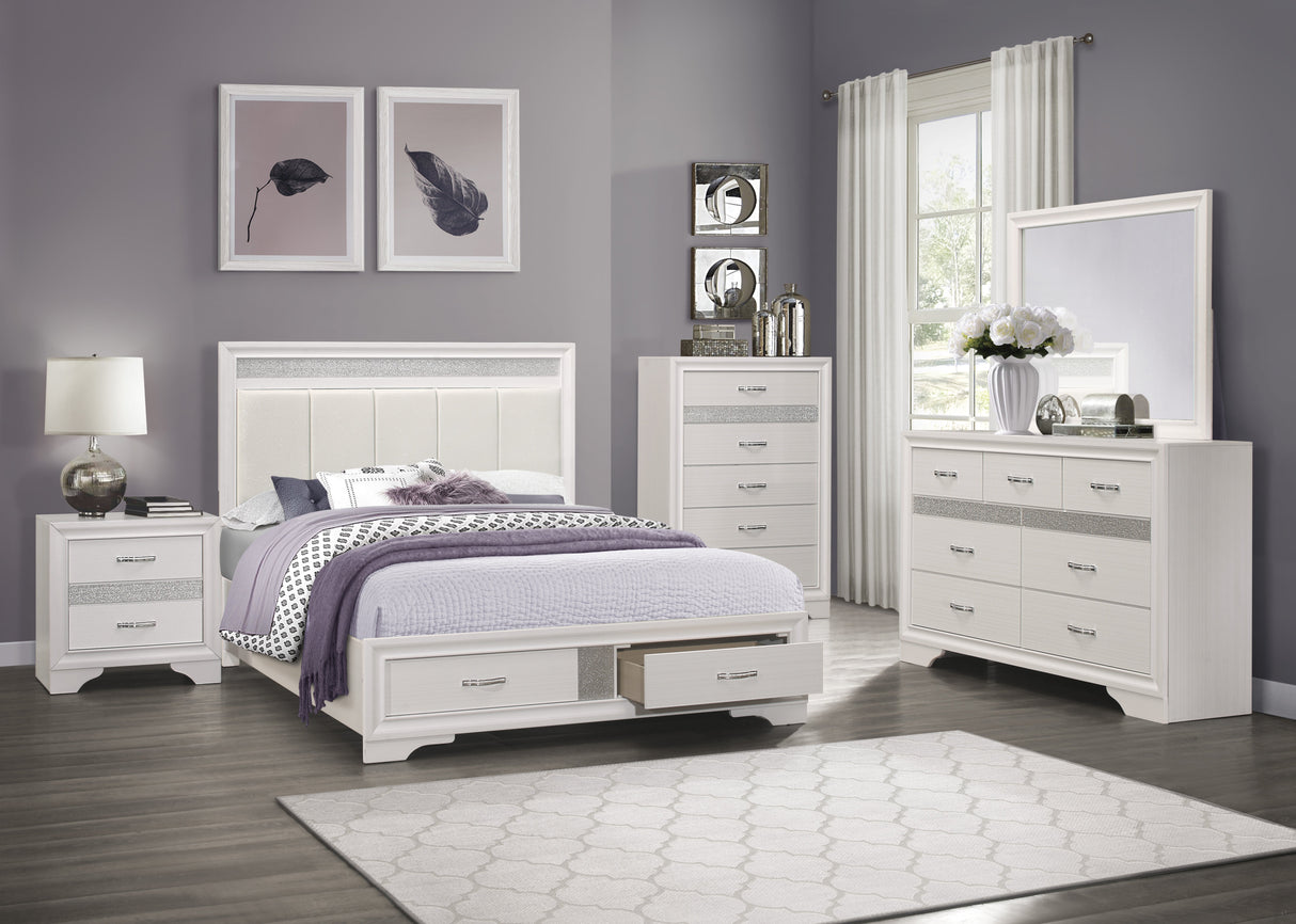 Luster White California King Upholstered Storage Platform Bed by Homelegance at Eve Furniture