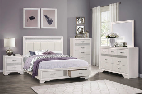 Luster White Queen Upholstered Storage Platform Bed by Homelegance at Eve Furniture