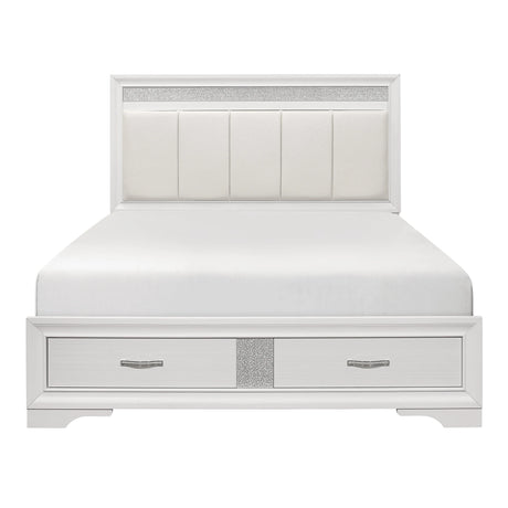 Luster White Queen Upholstered Storage Platform Bed by Homelegance at Eve Furniture