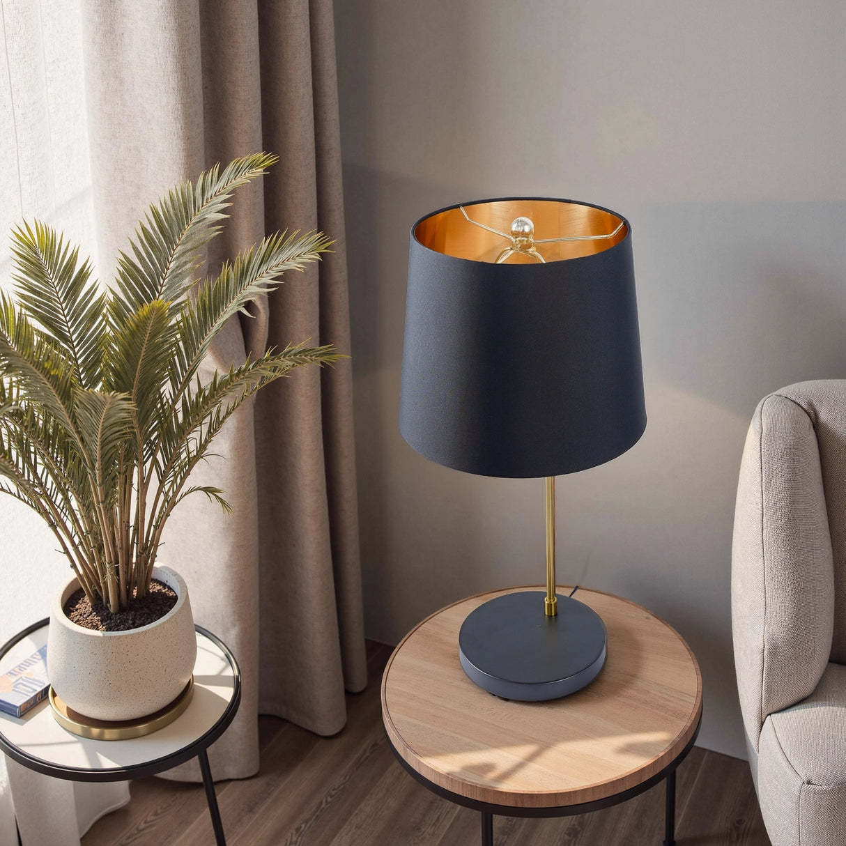 Lustrous Table Lamp - Black outer and Gold inner by Ashcroft Furniture at Eve Furniture