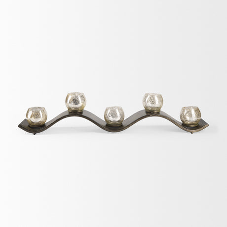 Lux Copper Metal Five Hurricane Glass Holder Table Candle Holder by Mercana at Eve Furniture