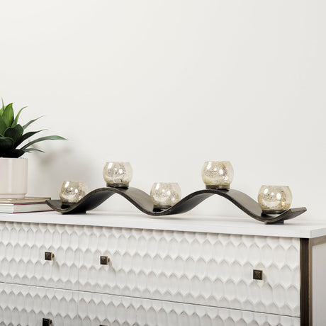 Lux Copper Metal Five Hurricane Glass Holder Table Candle Holder by Mercana at Eve Furniture