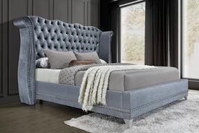 Luxor Gray Velvet Queen Platform Bed by Happy Homes at Eve Furniture