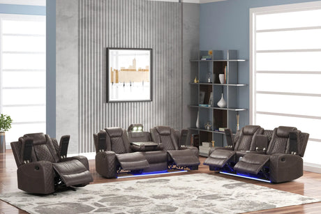 Luz Chocolate 3-Piece Reclining Living Room Set by Happy Homes at Eve Furniture