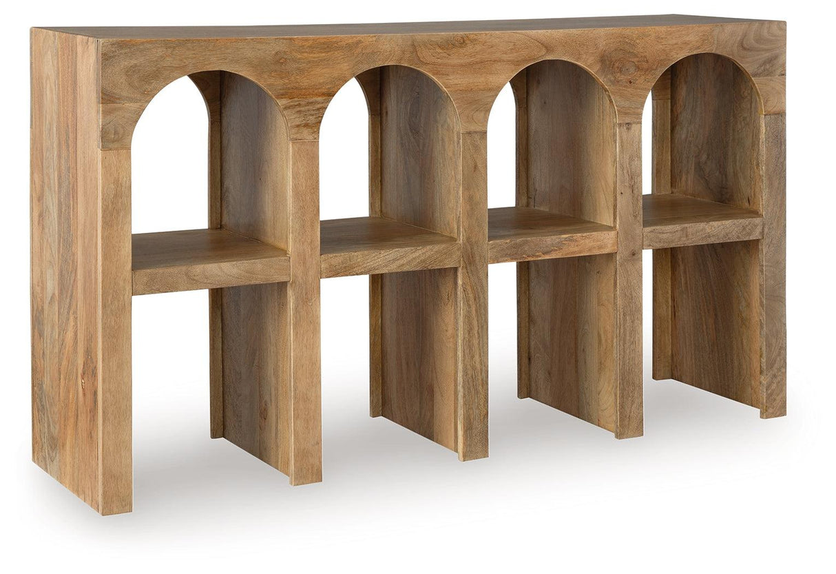 Luzmanacy Natural Brown Console Sofa Table by Ashley at Eve Furniture