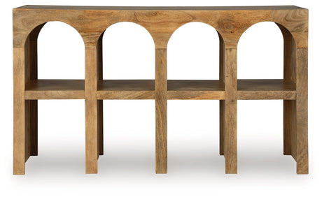 Luzmanacy Natural Brown Console Sofa Table by Ashley at Eve Furniture